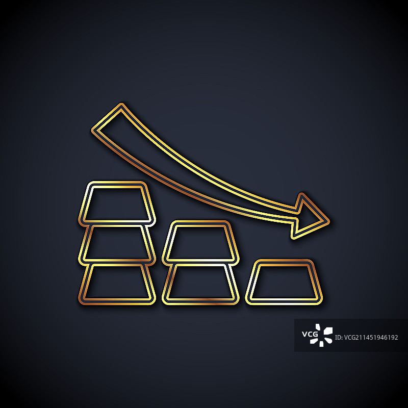 金色线条金融下跌图表箭头与黄金图片素材