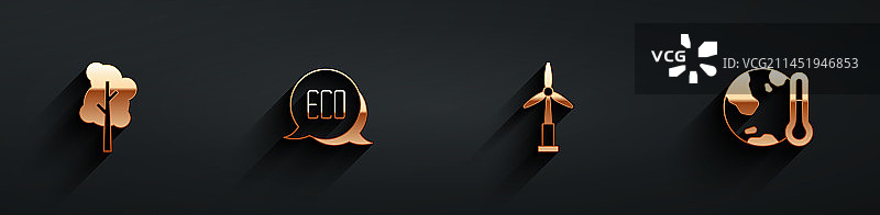 树叶、生态标志、风力涡轮机和地球素材图片素材