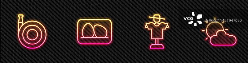 稻草人、花园软管、鸡蛋线条组合图片素材