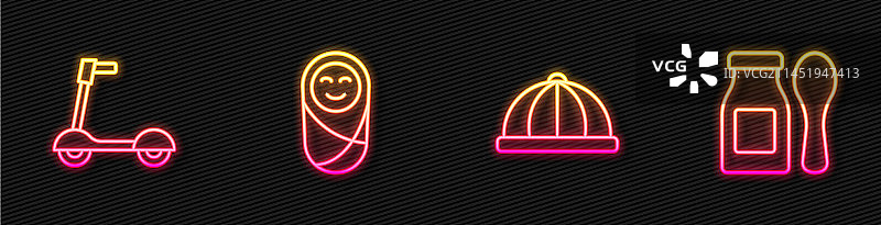 婴儿帽子滑板车套装图片素材