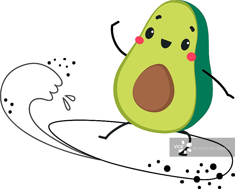 趣味鳄梨水果角色冲浪图片素材