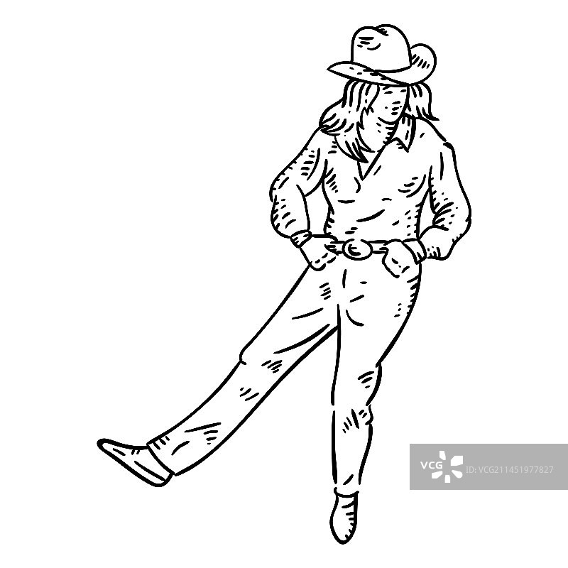 手绘跳舞女牛仔图片素材