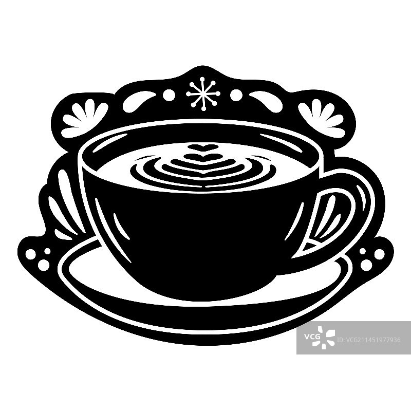 花卉剪纸咖啡杯图片素材