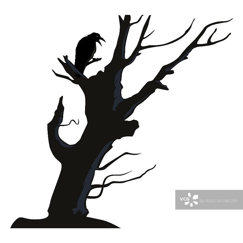 弯曲树上的乌鸦图片素材