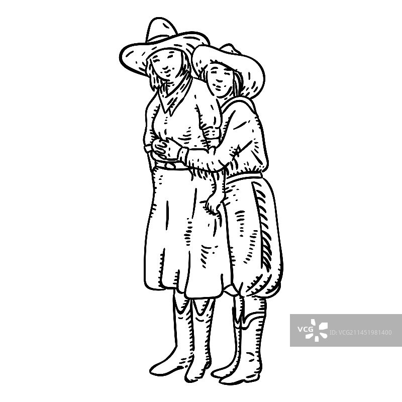 手绘牛仔拥抱图片素材