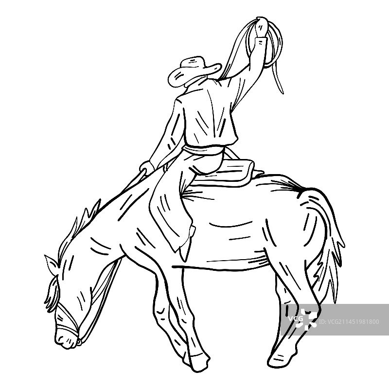 牛仔骑马线条图片素材
