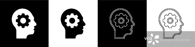 人类头部内部齿轮图标集合图片素材