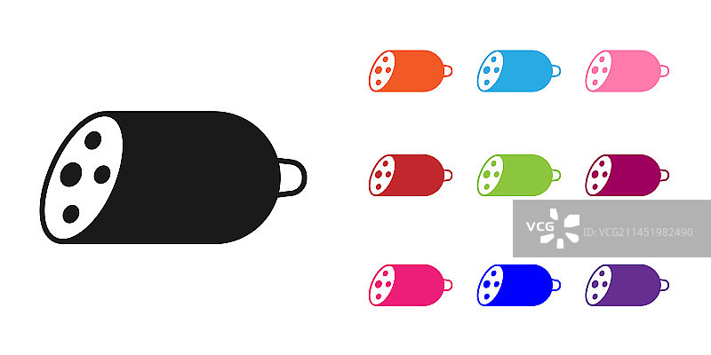 黑色萨拉米香肠图标，白色背景图片素材