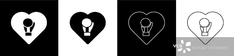 黑白拳击手套图标套装图片素材