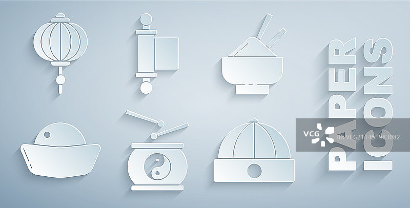 中国鼓、米饭和筷子图片素材