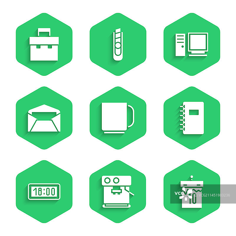 咖啡杯、机器、日历和螺旋笔记本图片素材