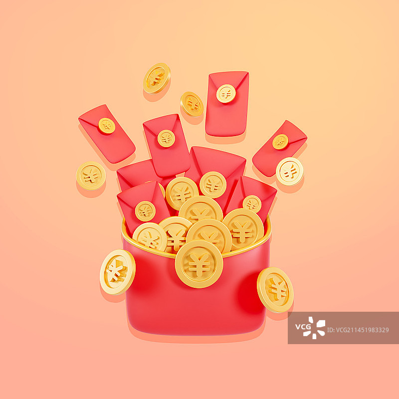 3D立体打开的红包优惠券现金红包领取插画图片素材