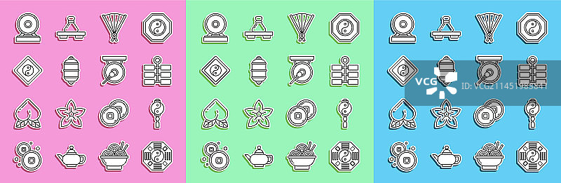 阴阳图案、烟花、纸和中式折纸图片素材