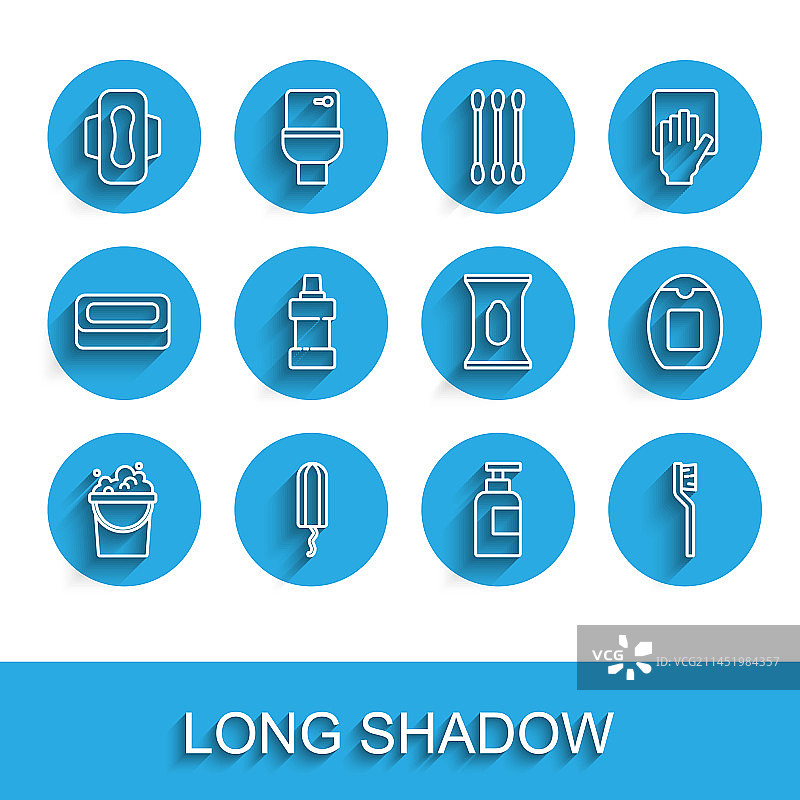 带肥皂泡的卫生棉条水桶线条图片素材