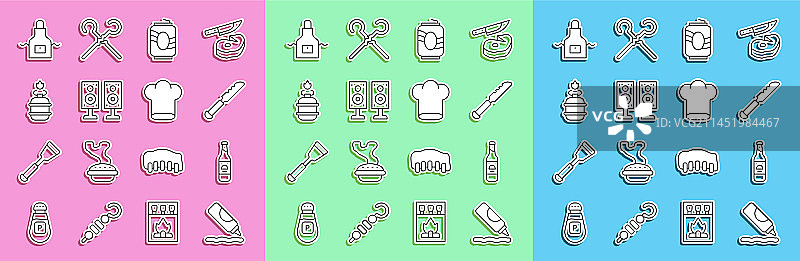 番茄酱瓶、啤酒、面包刀、苏打线条素材图片素材