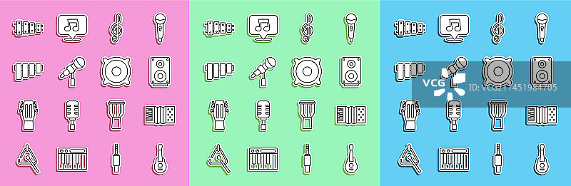 吉他、手风琴、立体声扬声器、高音谱号素材图片素材