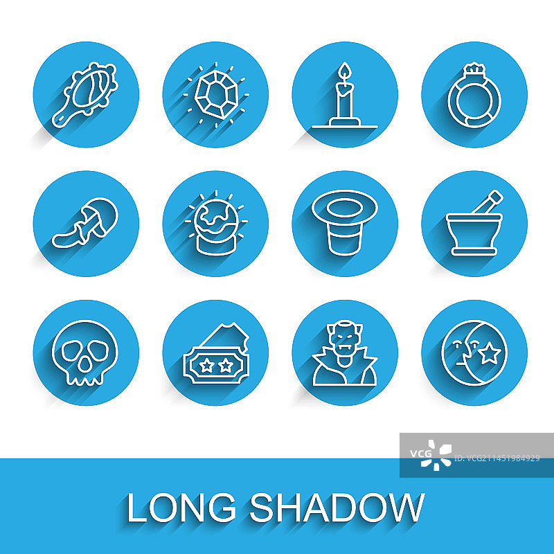 骷髅票魔法手镜吸血鬼线条组合图片素材