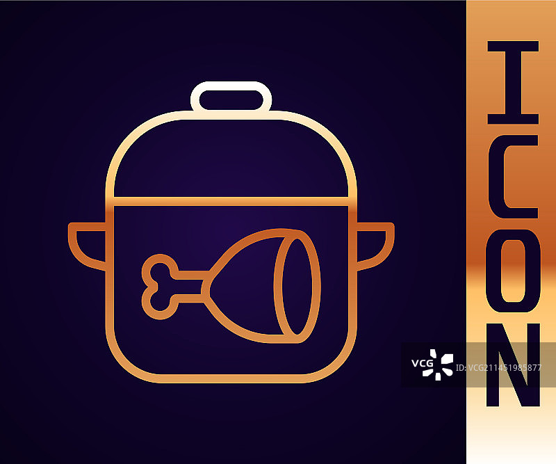 金色线条烹饪锅和鸡腿图标图片素材