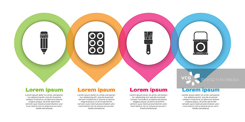 带橡皮擦的铅笔盒装水彩颜料套装图片素材