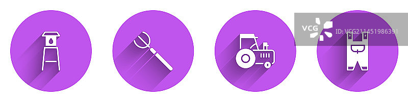 水塔、花园、草耙、拖拉机图标图片素材