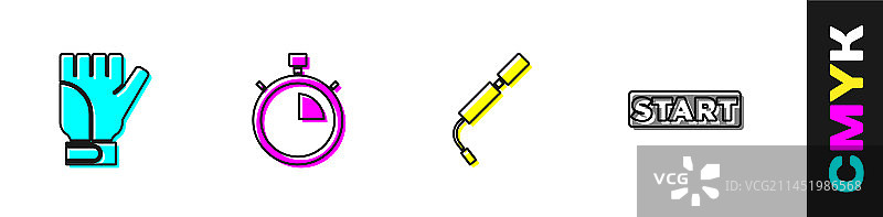 手套秒表自行车气筒和丝带套装图片素材