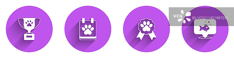 宠物奖励标志、日历、梳理工具和鱼套装图片素材