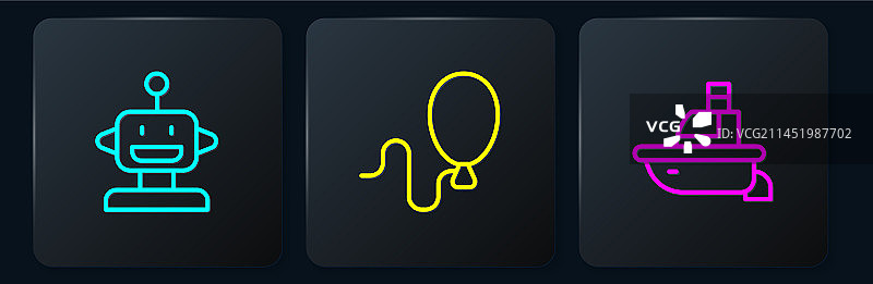 机器人、玩具船和气球黑色图标套餐图片素材