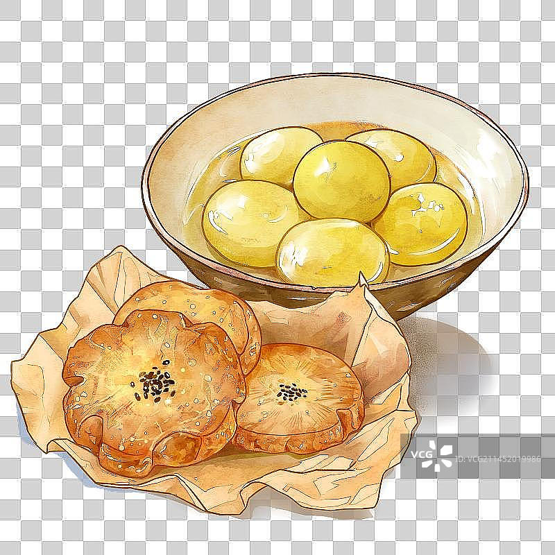汤圆桃酥甜点美食手绘图片素材