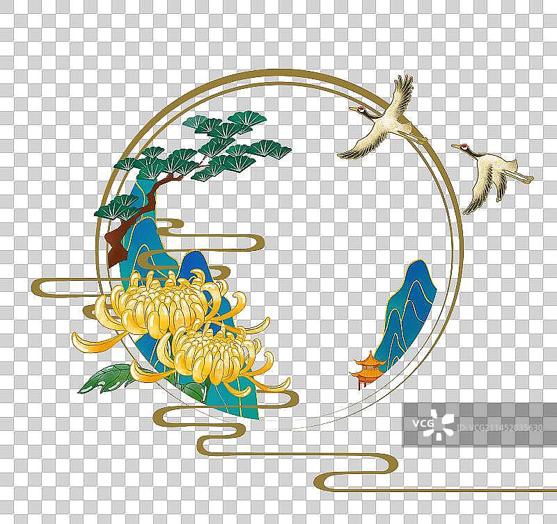 重阳节菊花中式圆形边框素材图片素材