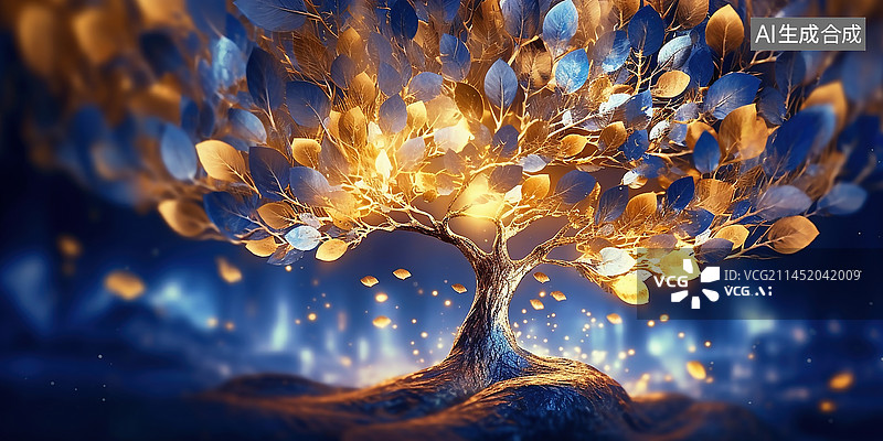 【AI数字艺术】AI生成的创意插画金树图片素材