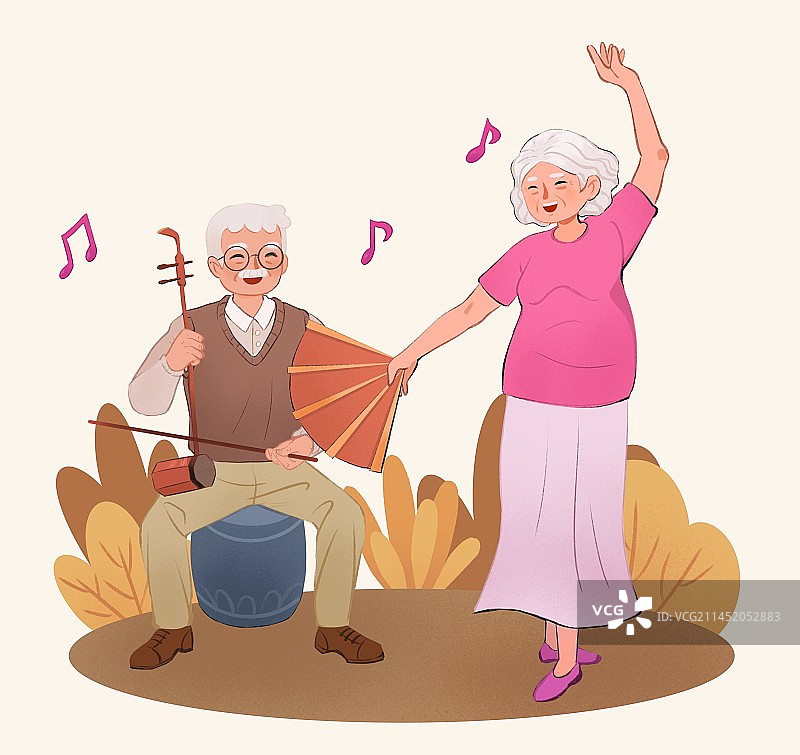 老年人跳舞卡通可爱插画图片素材