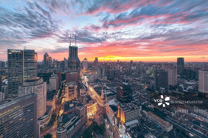 上海南京路晚霞图片素材