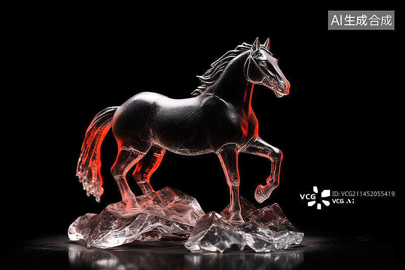 【AI数字艺术】AI生成的创意插图冰雕骏马图片素材