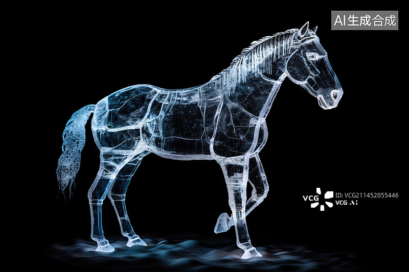 【AI数字艺术】AI生成的创意插图冰雕骏马图片素材