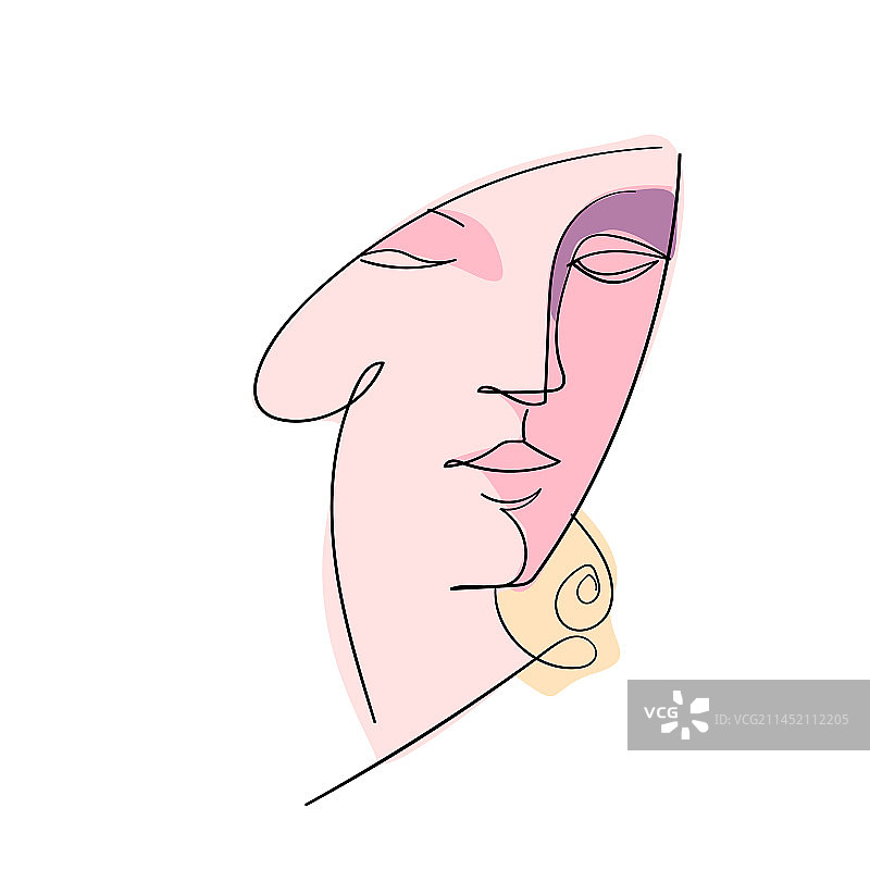 单线女性角色面部极简肖像图片素材