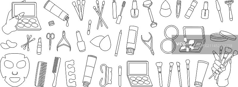 化妆轮廓线套装与美妆工具图片素材