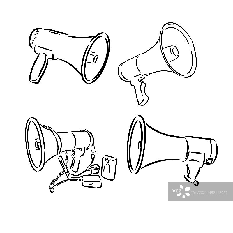 复古手绘喇叭写实素描图片素材