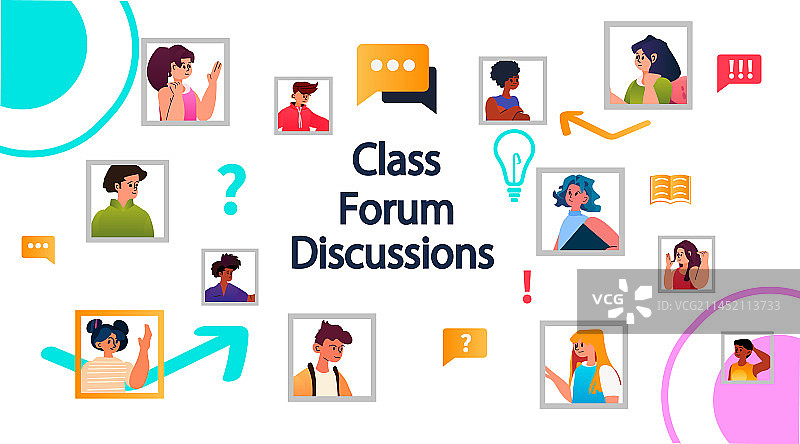 在虚拟教室课堂论坛上的学生们图片素材