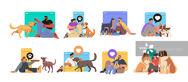 宠物主人与可爱的狗狗共度时光图片素材