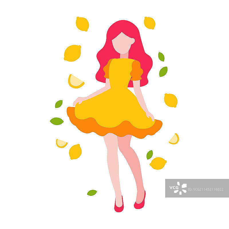 拿着柠檬的女孩，扁平风格图片素材