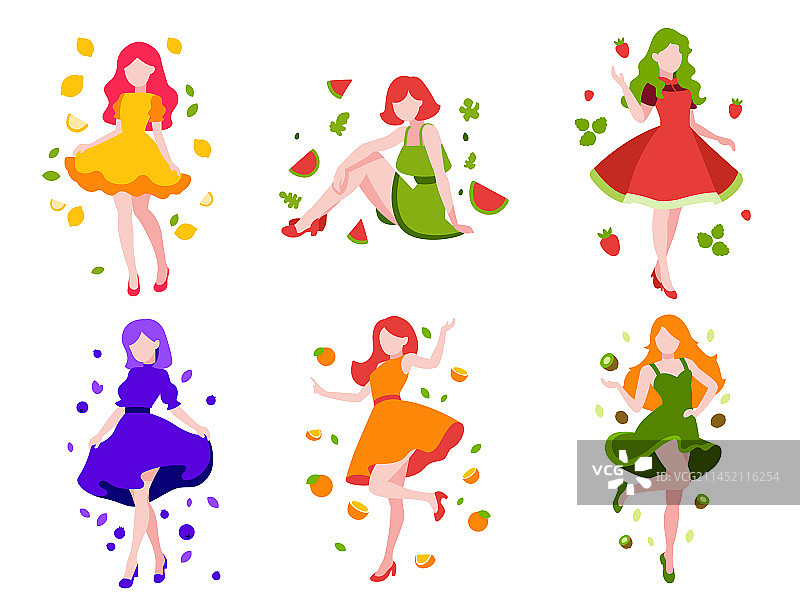 拿着水果的扁平风女孩图片素材