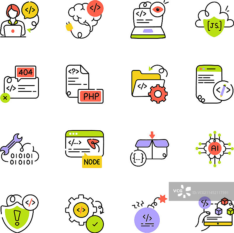 现代网页编码手绘图标图片素材