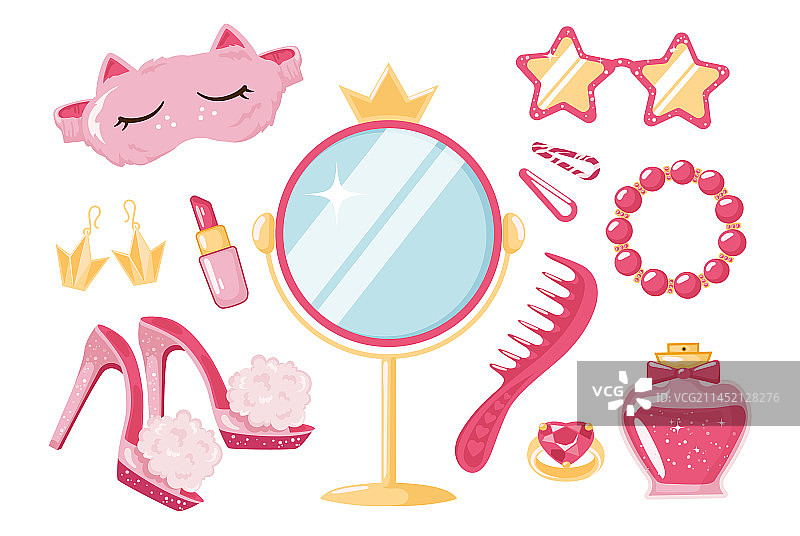 粉色女童娃娃的各种配饰合集图片素材