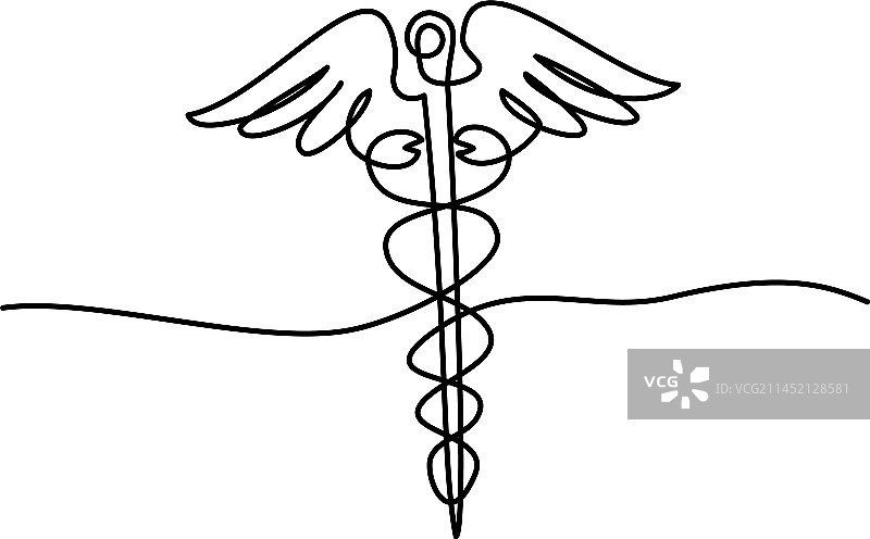 医疗标志双蛇杖一笔画图片素材