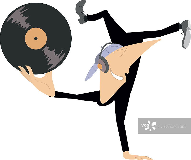 卡通年轻人手持黑胶唱片图片素材