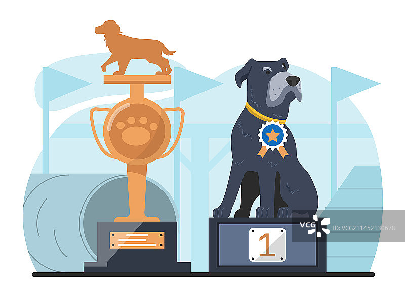 小狗与奖杯概念图片素材