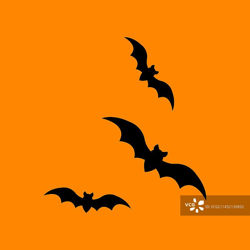 黑色剪影设计的三只飞翔的蝙蝠图片素材