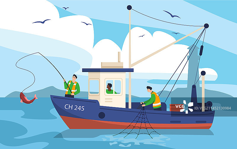 乘船钓鱼概念图片素材