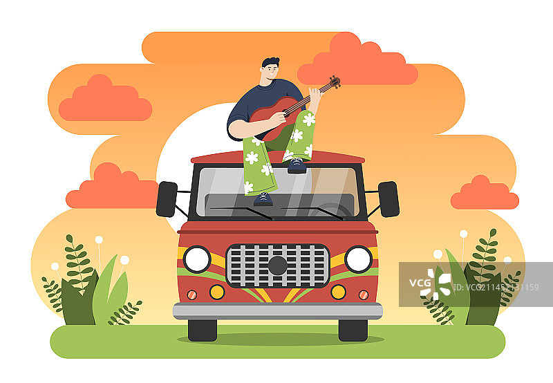 面包车嬉皮士概念图片素材