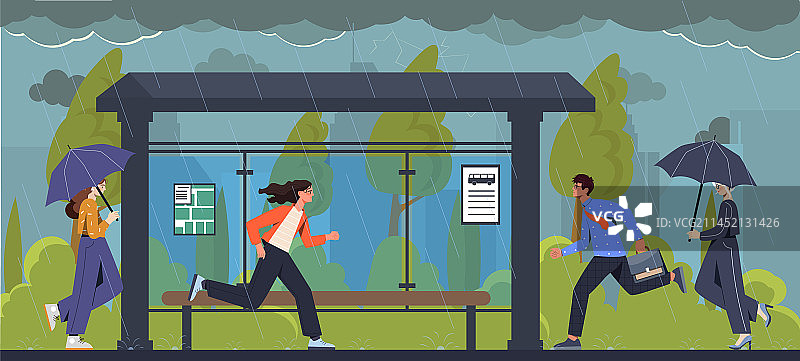 潮湿天气概念下的人们图片素材